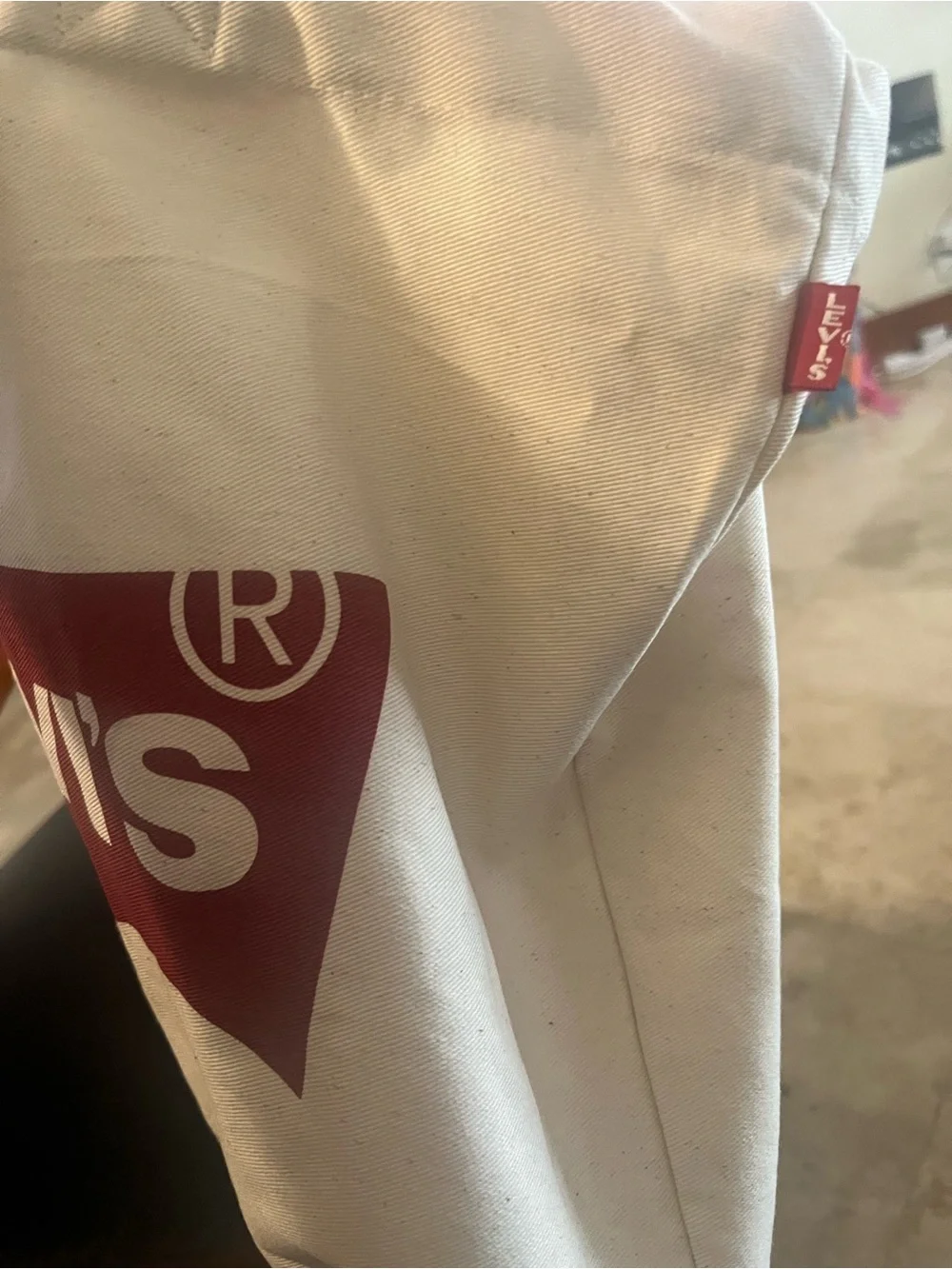 Levi's White Canvas Tote with Red Logo Panel